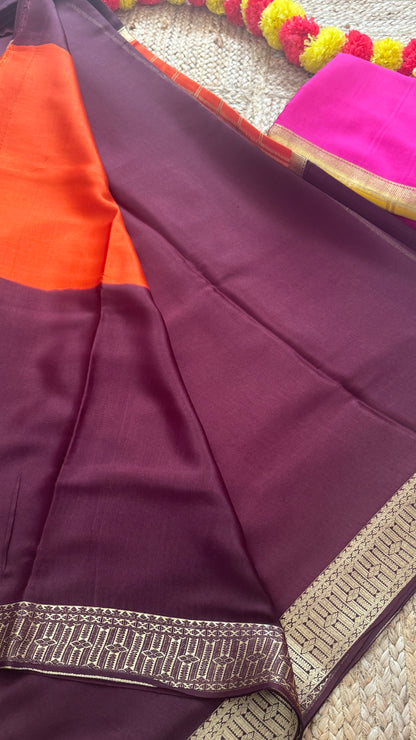Pure Mysore Silk | Bespoke - Centre Checks Orange n Brown - Mysuru - 05
