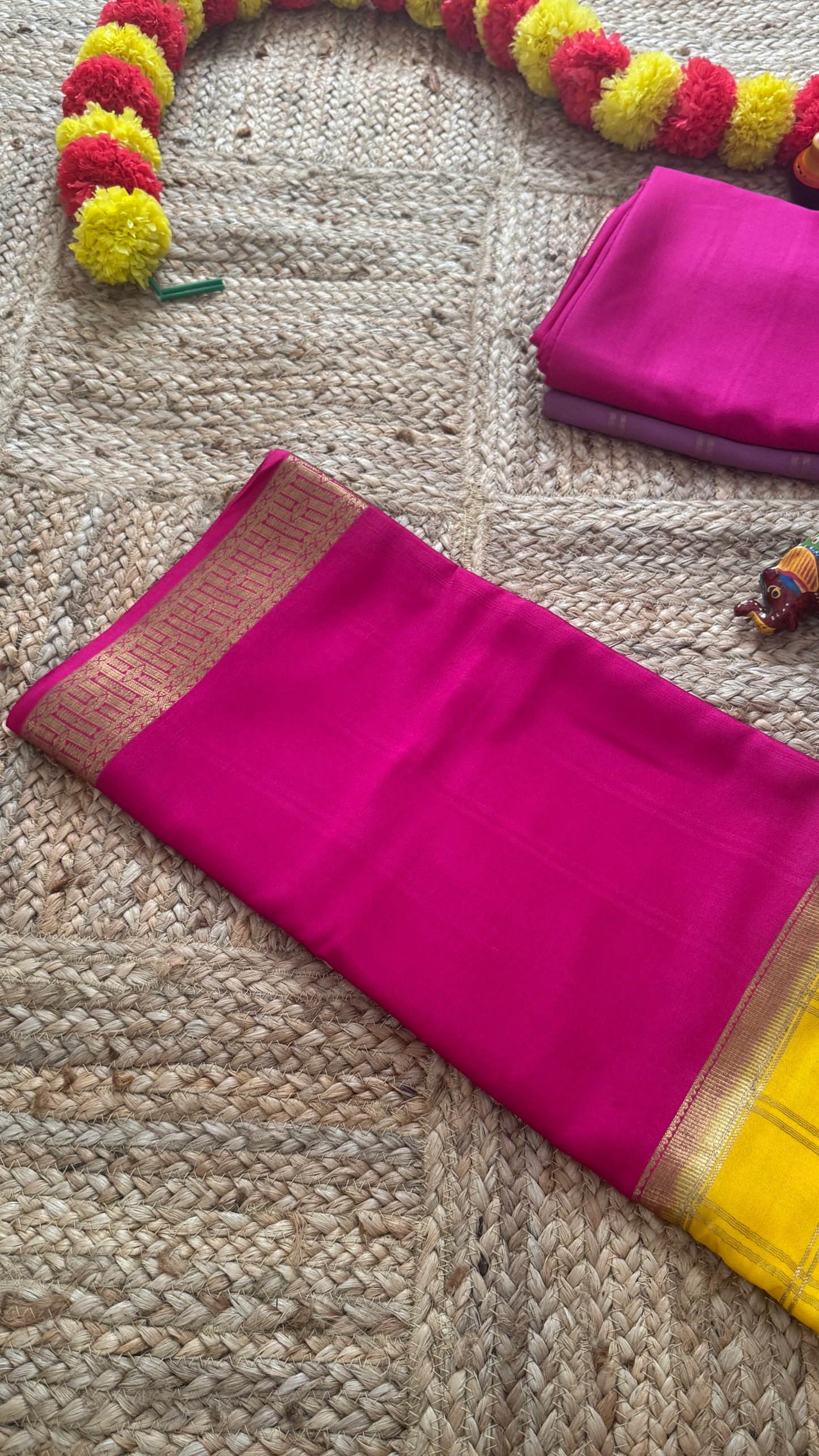 Pure Mysore Silk | Bespoke - Centre Checks Yellow n Pink - Mysuru - 05
