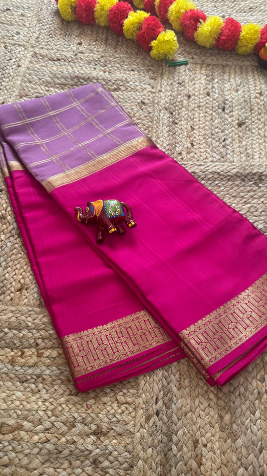 Pure Mysore Silk | Bespoke - Centre Checks Mauve n Pink - Mysuru - 05