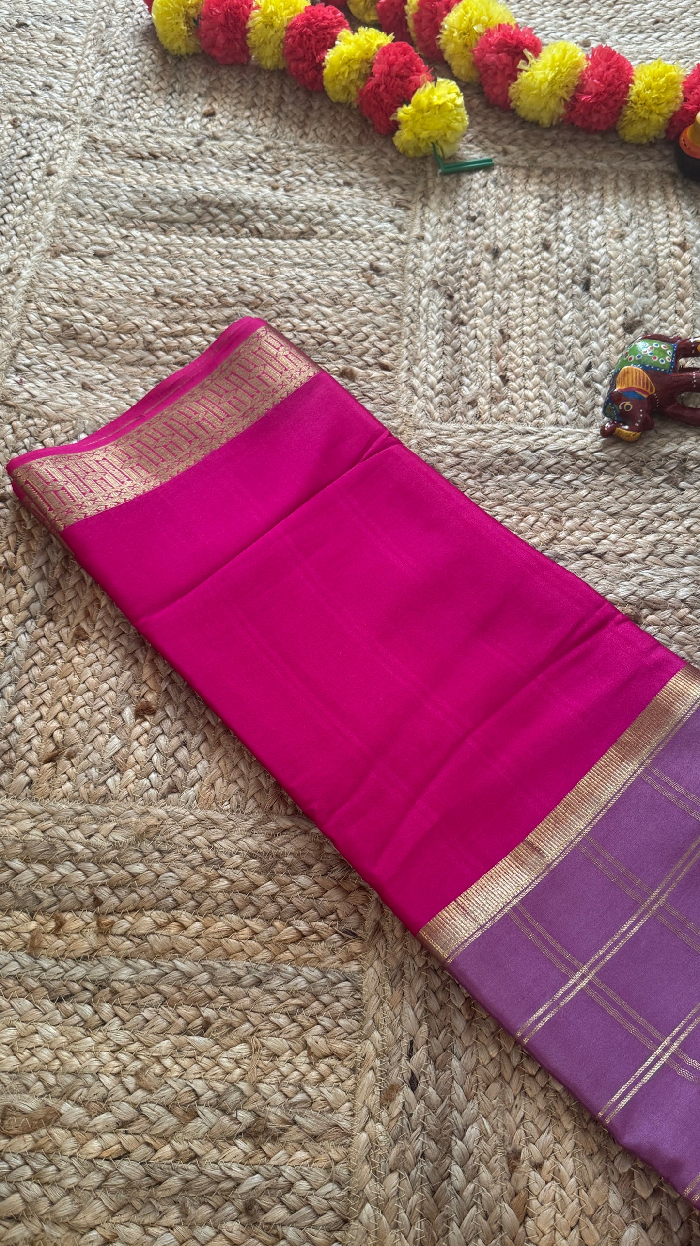 Pure Mysore Silk | Bespoke - Centre Checks Mauve n Pink - Mysuru - 05