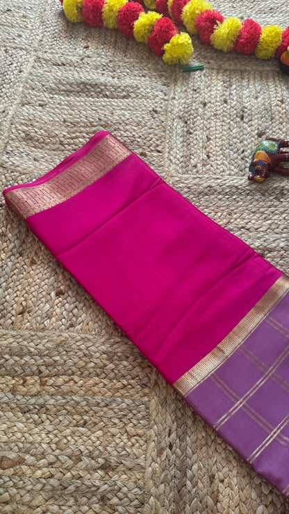 Pure Mysore Silk | Bespoke - Centre Checks Mauve n Pink - Mysuru - 05