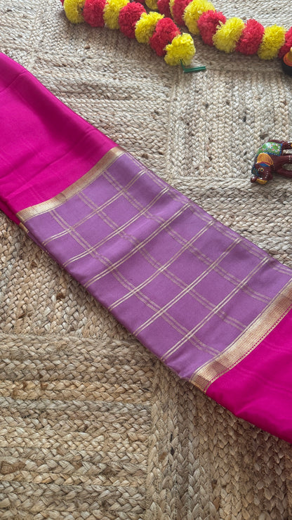 Pure Mysore Silk | Bespoke - Centre Checks Mauve n Pink - Mysuru - 05