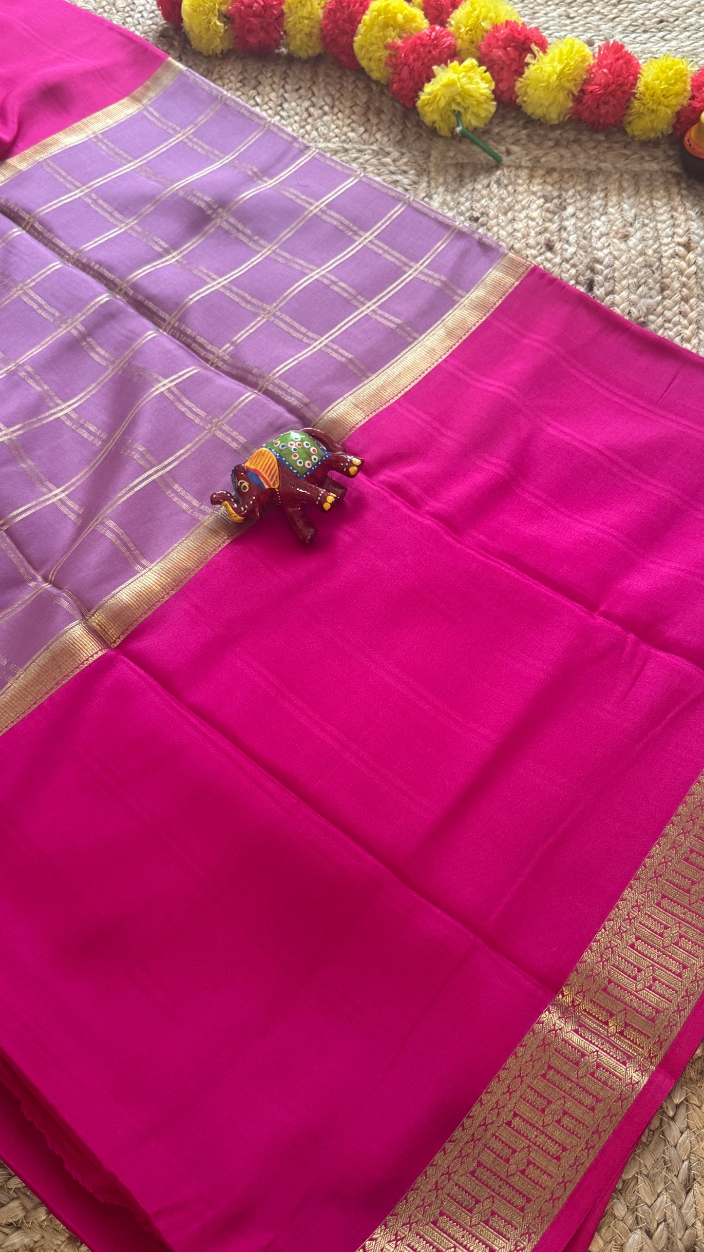 Pure Mysore Silk | Bespoke - Centre Checks Mauve n Pink - Mysuru - 05