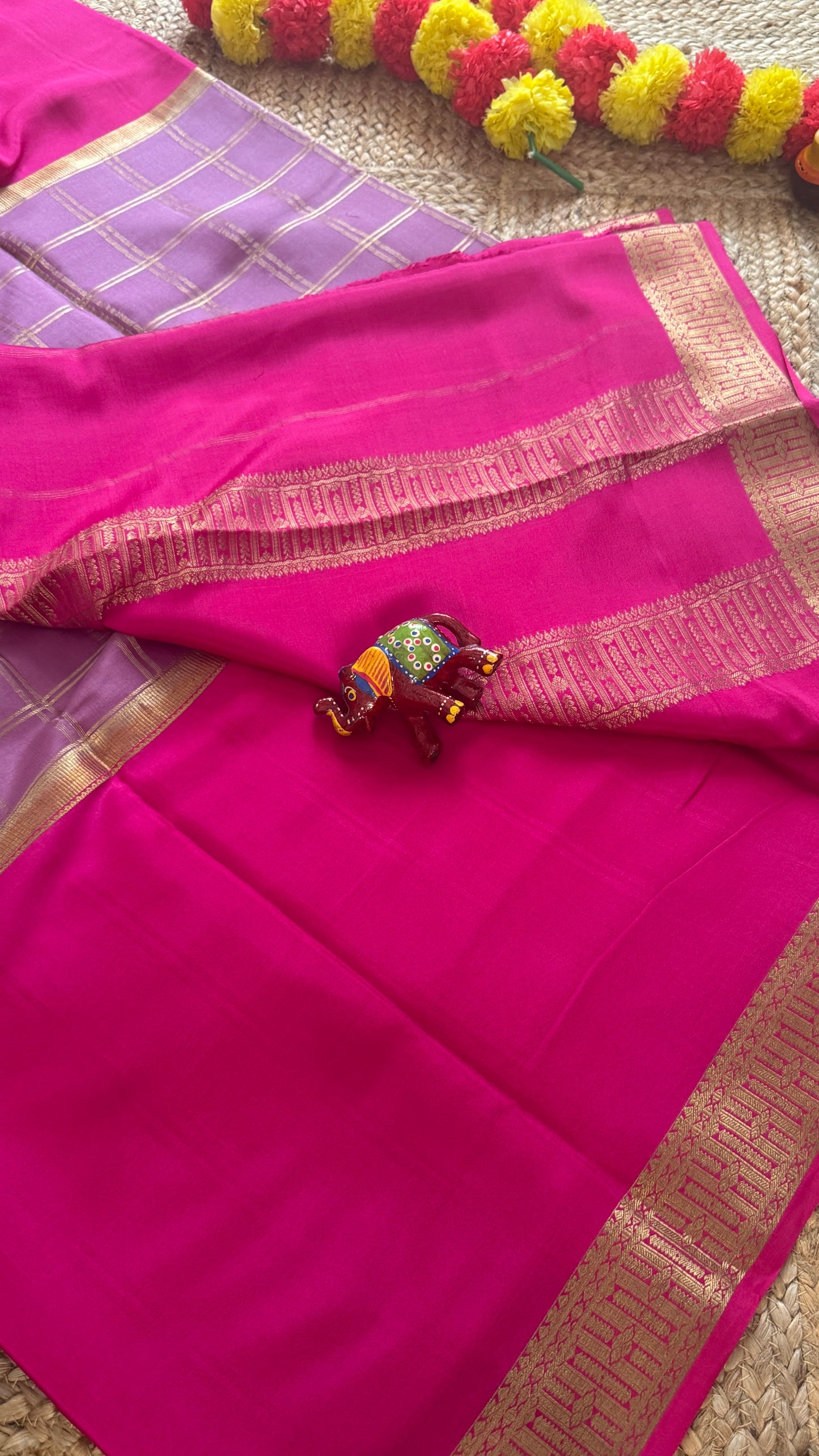Pure Mysore Silk | Bespoke - Centre Checks Mauve n Pink - Mysuru - 05