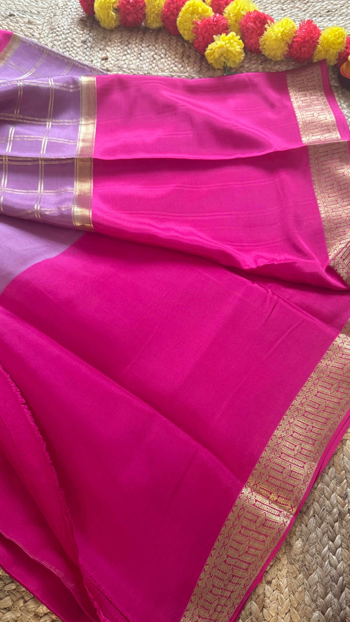 Pure Mysore Silk | Bespoke - Centre Checks Mauve n Pink - Mysuru - 05