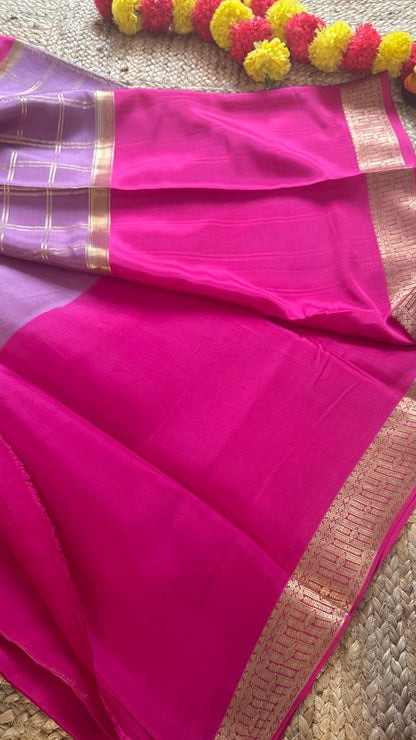 Pure Mysore Silk | Bespoke - Centre Checks Mauve n Pink - Mysuru - 05