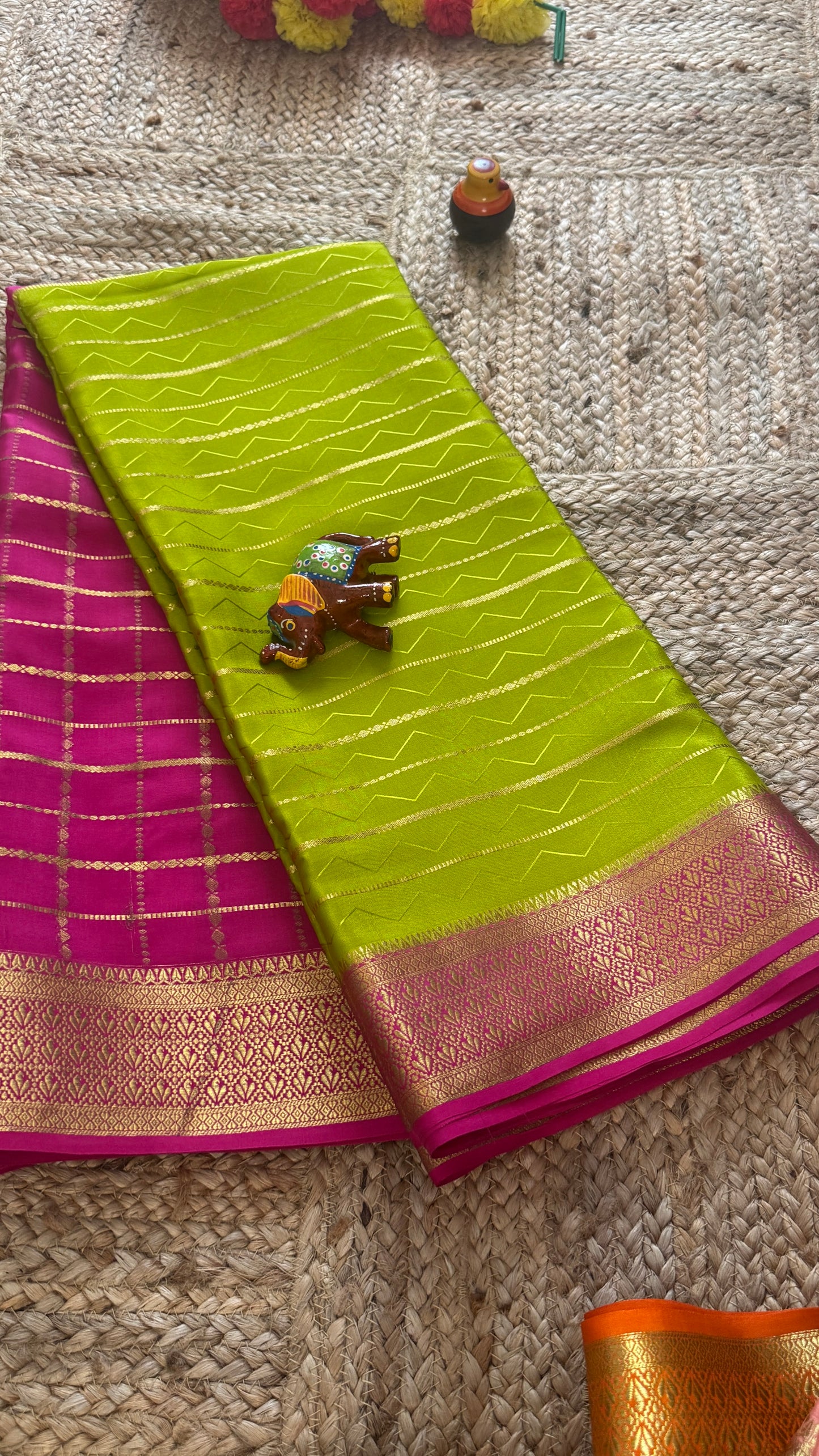 Pure Mysore Silk | Bespoke - HnH Checks Green n Pink - Mysuru - 05