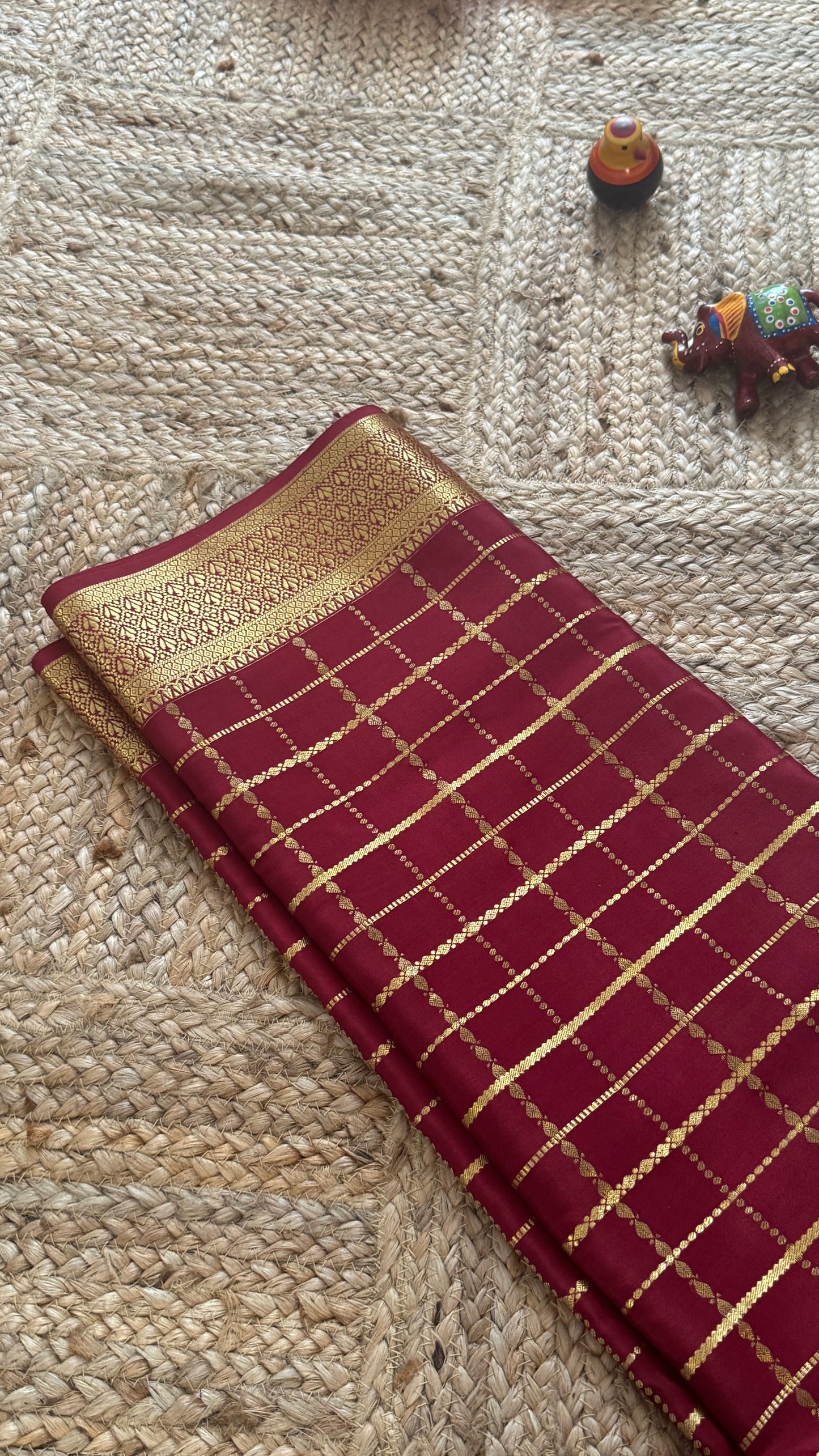 Pure Mysore Silk | Bespoke - HnH Checks Peach n Brown - Mysuru - 05