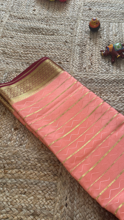 Pure Mysore Silk | Bespoke - HnH Checks Peach n Brown - Mysuru - 05