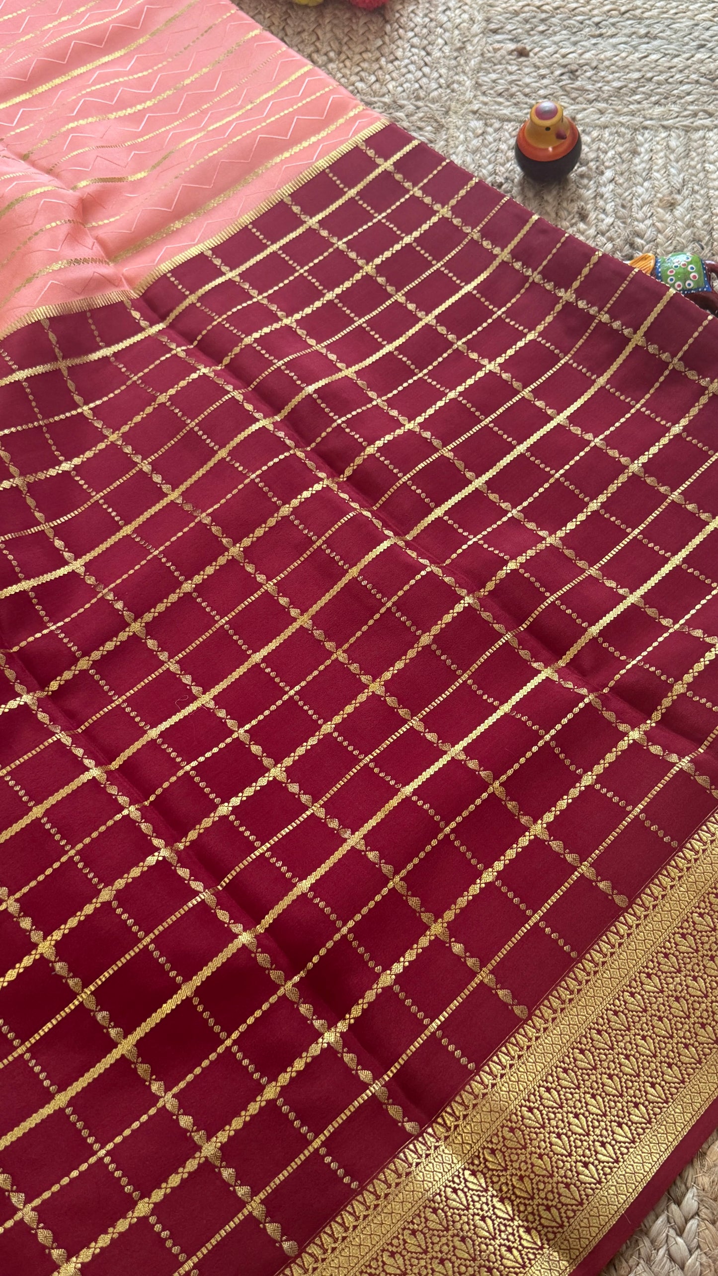 Pure Mysore Silk | Bespoke - HnH Checks Peach n Brown - Mysuru - 05