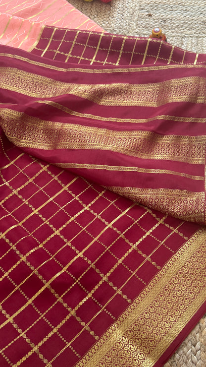 Pure Mysore Silk | Bespoke - HnH Checks Peach n Brown - Mysuru - 05