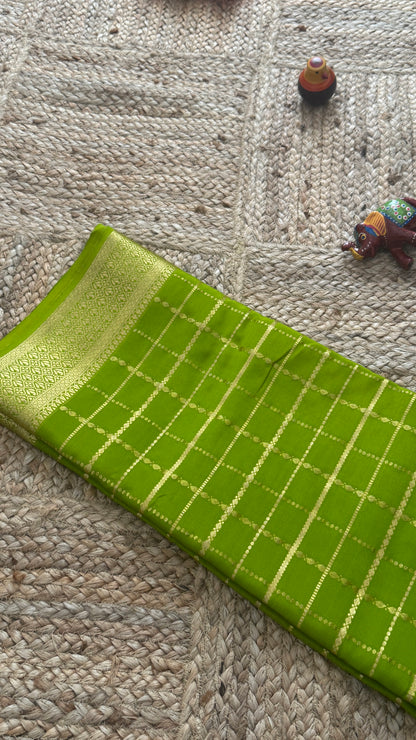 Pure Mysore Silk | Bespoke - HnH Checks Pink n Green - Mysuru - 05