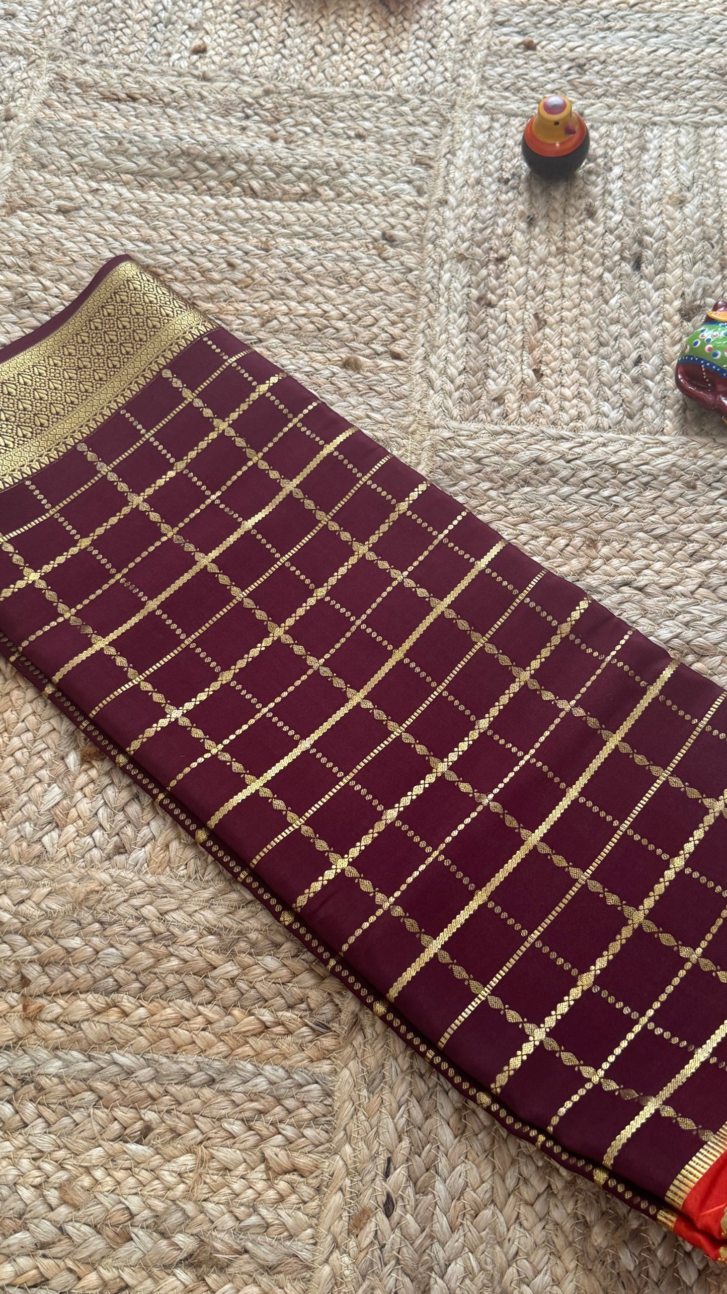 Pure Mysore Silk | Bespoke - HnH Checks Orange n Brown - Mysuru - 05