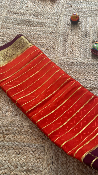Pure Mysore Silk | Bespoke - HnH Checks Orange n Brown - Mysuru - 05
