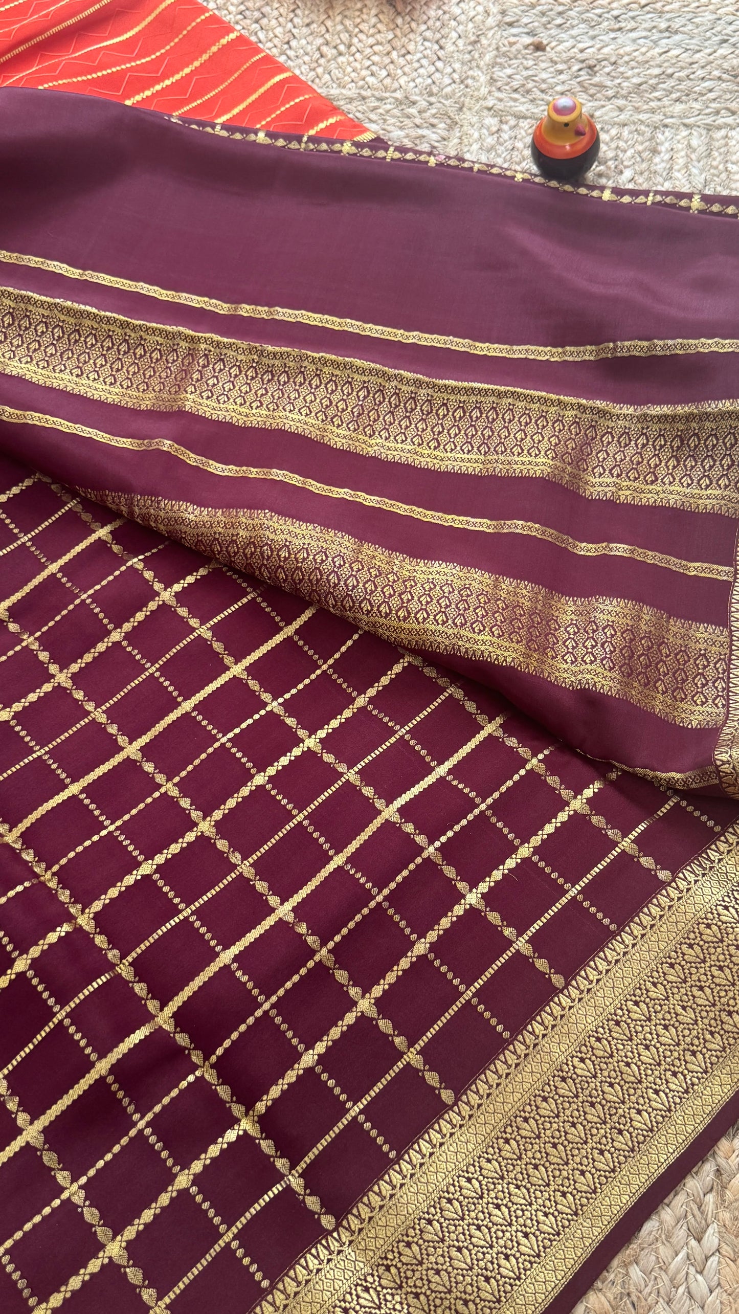 Pure Mysore Silk | Bespoke - HnH Checks Orange n Brown - Mysuru - 05