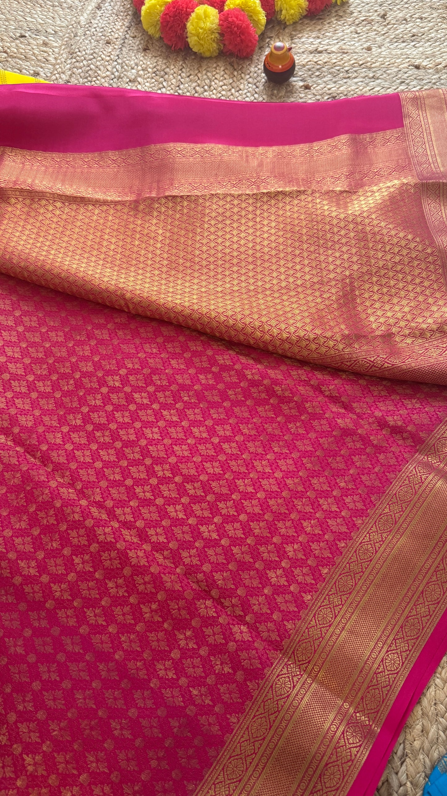 Pure Mysore Silk | Bespoke - HnH Brocade Yellow n Pink - Mysuru - 05