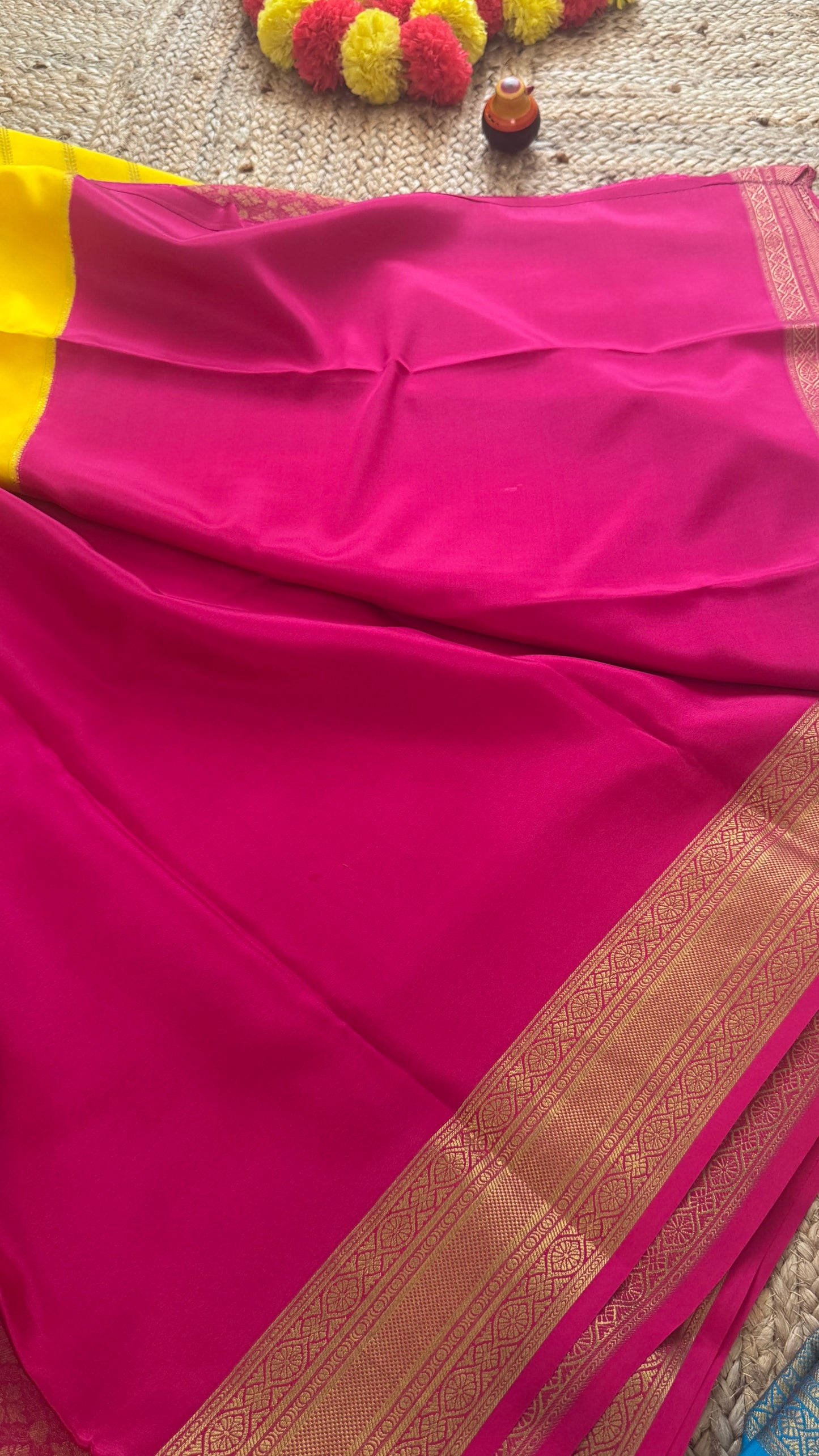 Pure Mysore Silk | Bespoke - HnH Brocade Yellow n Pink - Mysuru - 05
