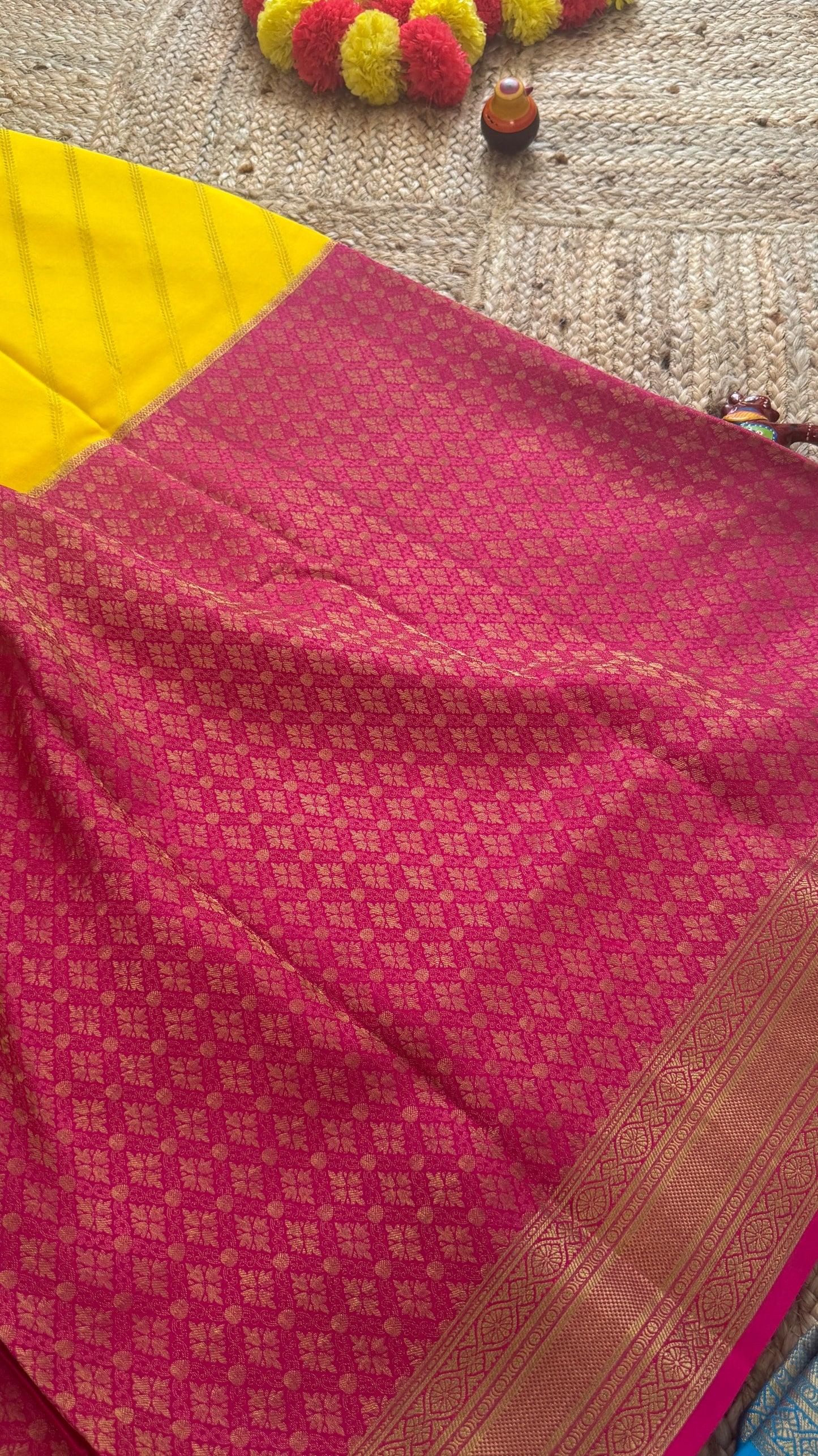 Pure Mysore Silk | Bespoke - HnH Brocade Yellow n Pink - Mysuru - 05