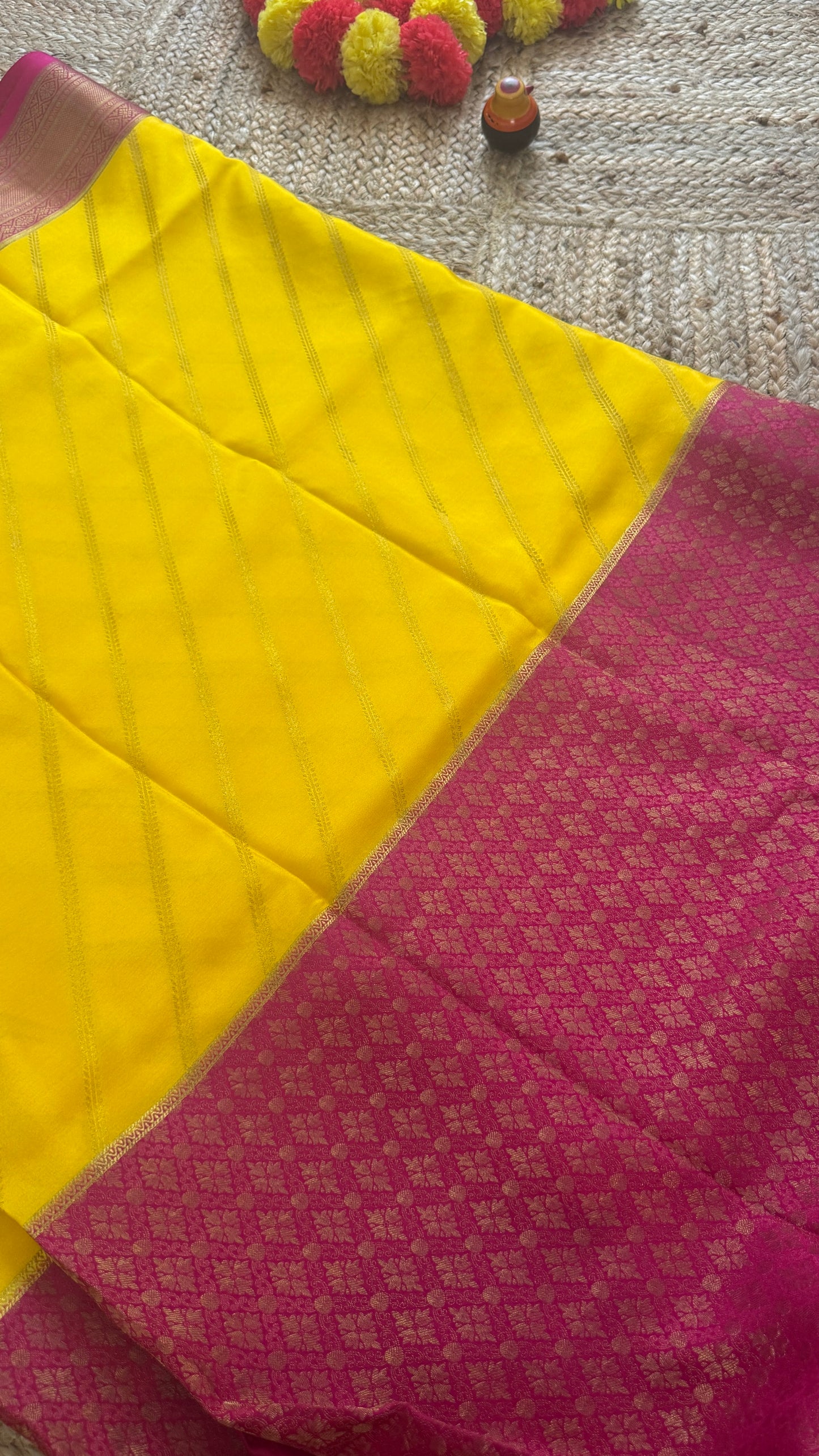 Pure Mysore Silk | Bespoke - HnH Brocade Yellow n Pink - Mysuru - 05