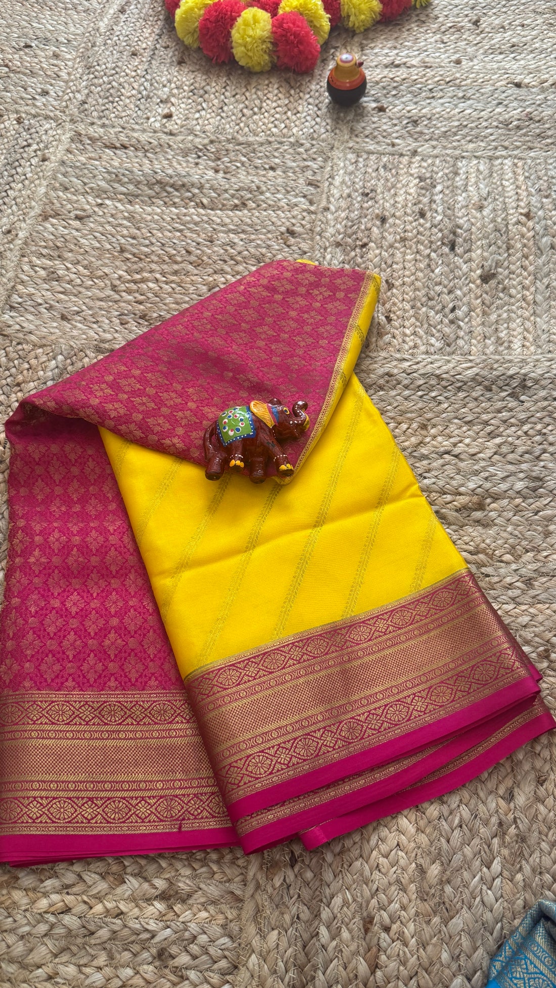 Pure Mysore Silk | Bespoke - HnH Brocade Yellow n Pink - Mysuru - 05