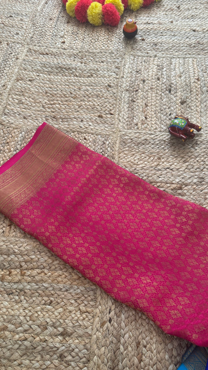 Pure Mysore Silk | Bespoke - HnH Brocade Yellow n Pink - Mysuru - 05