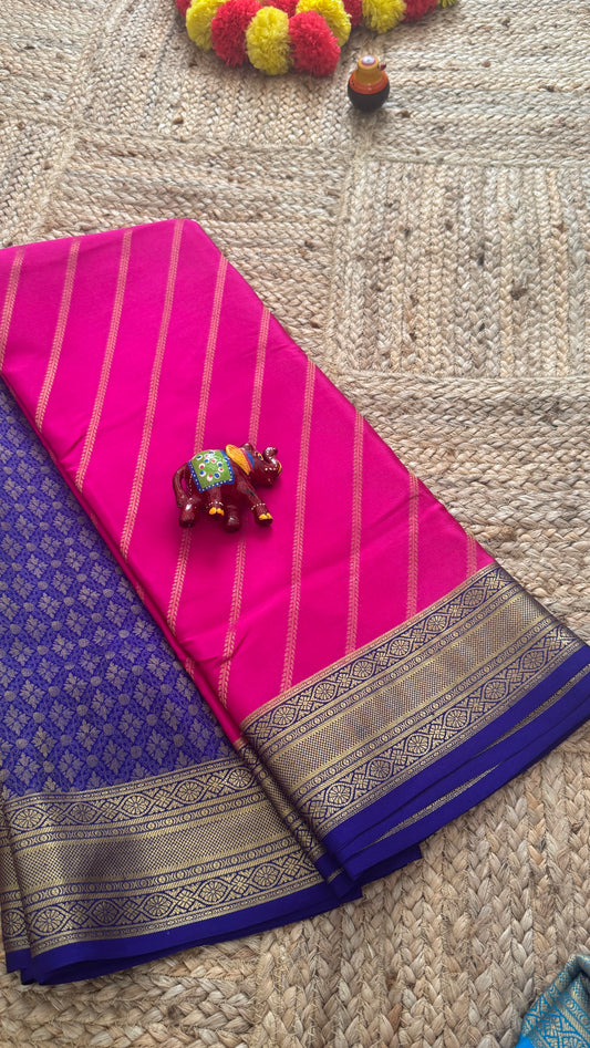Pure Mysore Silk | Bespoke - HnH Brocade Pink n Blue - Mysuru - 05