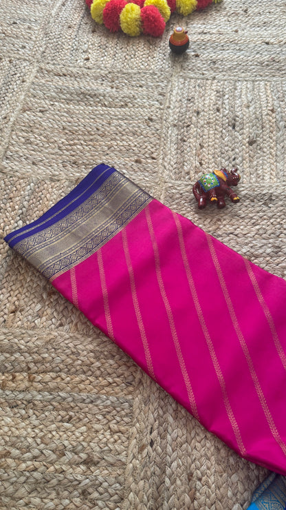 Pure Mysore Silk | Bespoke - HnH Brocade Pink n Blue - Mysuru - 05