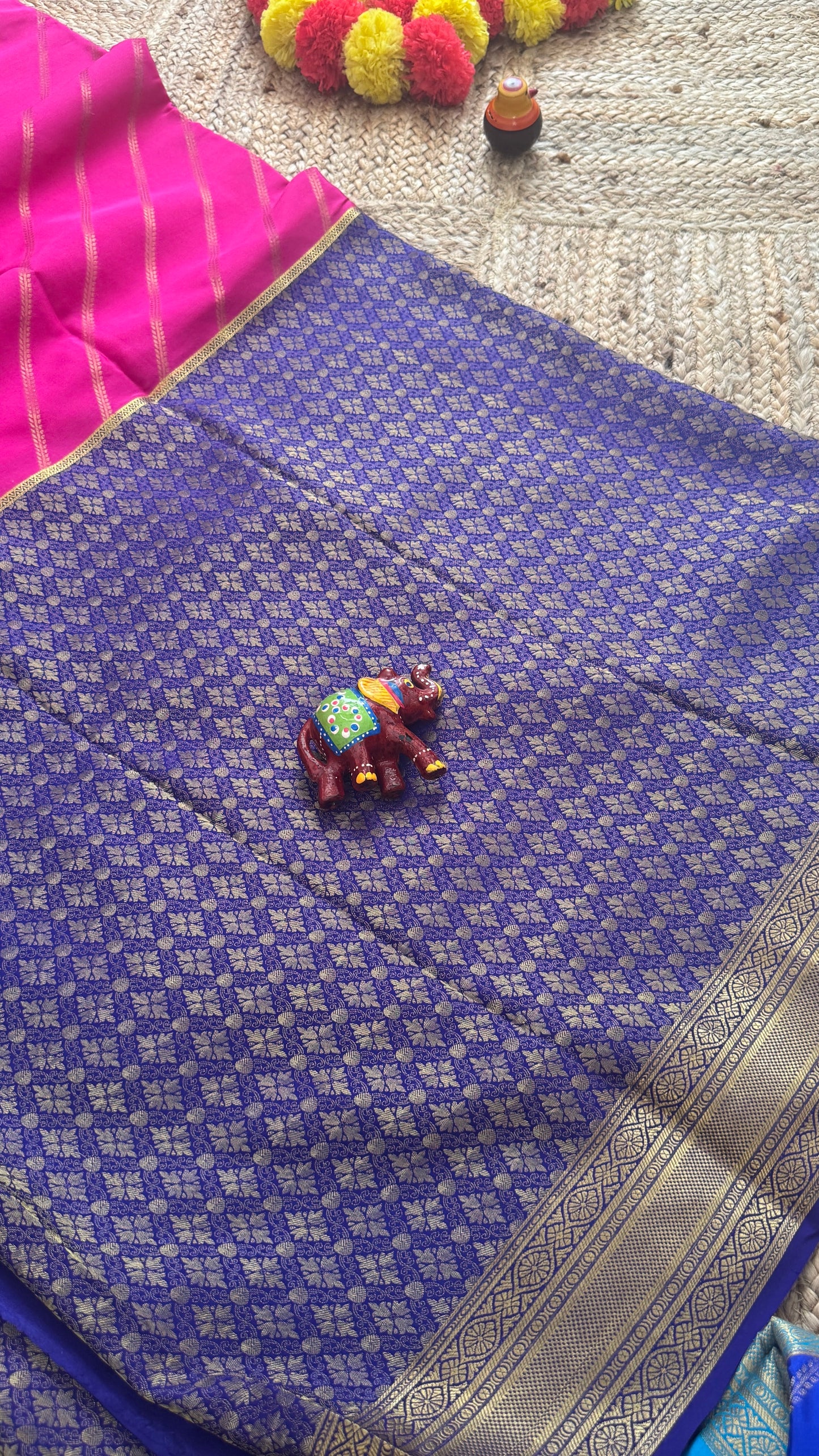 Pure Mysore Silk | Bespoke - HnH Brocade Pink n Blue - Mysuru - 05