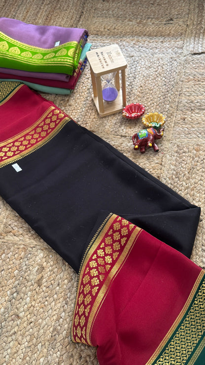 Pure Mysore Silk Saree - Bentex 3D Black with Maroon Boarder