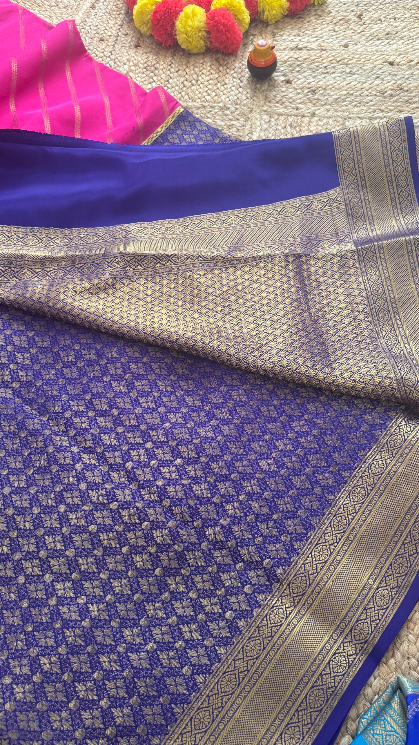 Pure Mysore Silk | Bespoke - HnH Brocade Pink n Blue - Mysuru - 05