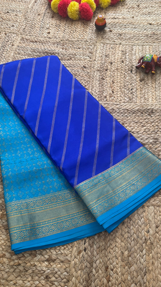 Pure Mysore Silk | Bespoke - HnH Brocade Sky Blue n Blue - Mysuru - 05