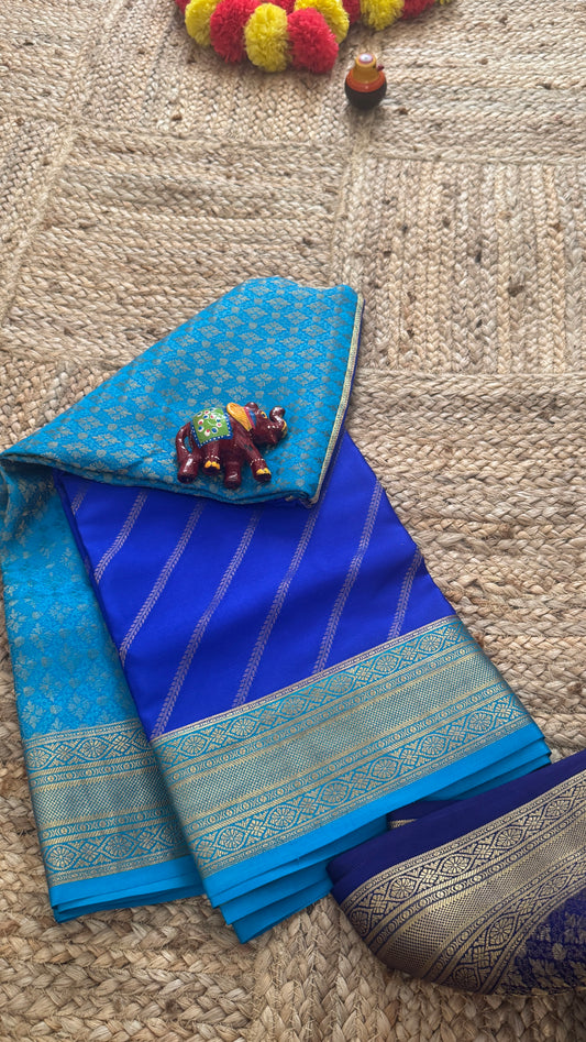 Pure Mysore Silk | Bespoke - HnH Brocade Sky Blue n Blue - Mysuru - 05