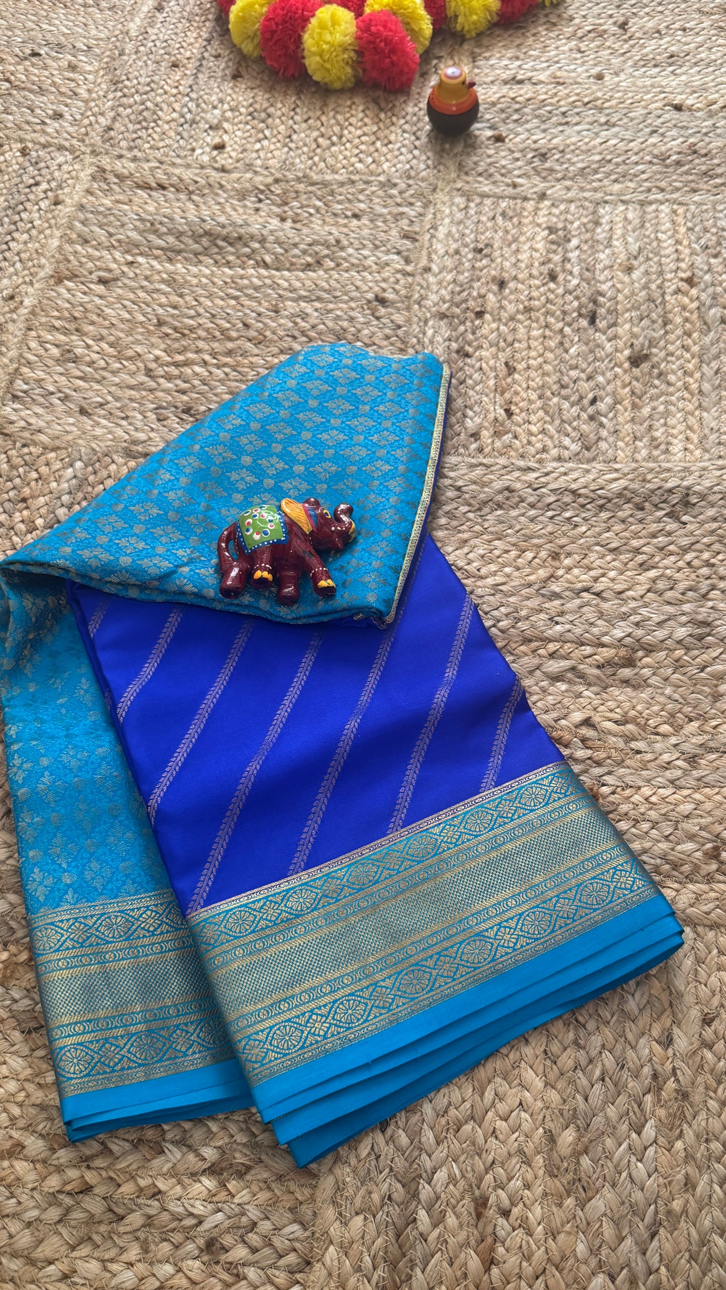 Pure Mysore Silk | Bespoke - HnH Brocade Sky Blue n Blue - Mysuru - 05