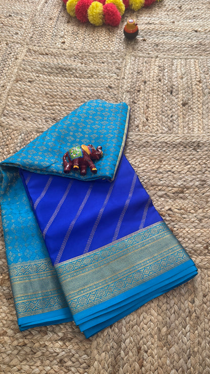 Pure Mysore Silk | Bespoke - HnH Brocade Sky Blue n Blue - Mysuru - 05