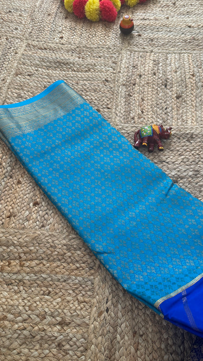 Pure Mysore Silk | Bespoke - HnH Brocade Sky Blue n Blue - Mysuru - 05