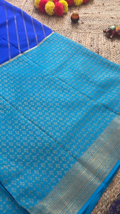 Pure Mysore Silk | Bespoke - HnH Brocade Sky Blue n Blue - Mysuru - 05