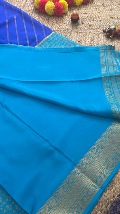 Pure Mysore Silk | Bespoke - HnH Brocade Sky Blue n Blue - Mysuru - 05