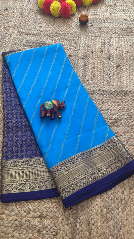 Pure Mysore Silk | Bespoke - HnH Brocade Blue n Sky Blue - Mysuru - 05