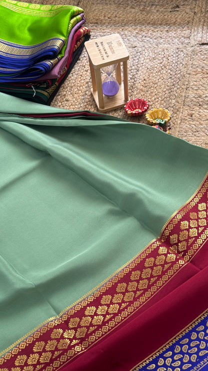 Pure Mysore Silk Saree - Bentex 3D Turquoise Red Blue