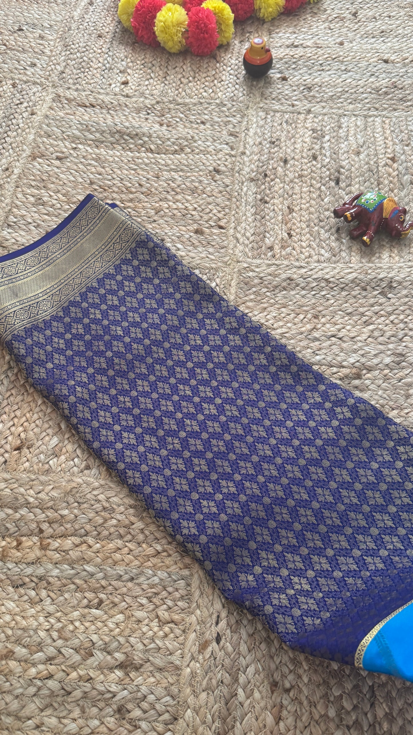 Pure Mysore Silk | Bespoke - HnH Brocade Blue n Sky Blue - Mysuru - 05