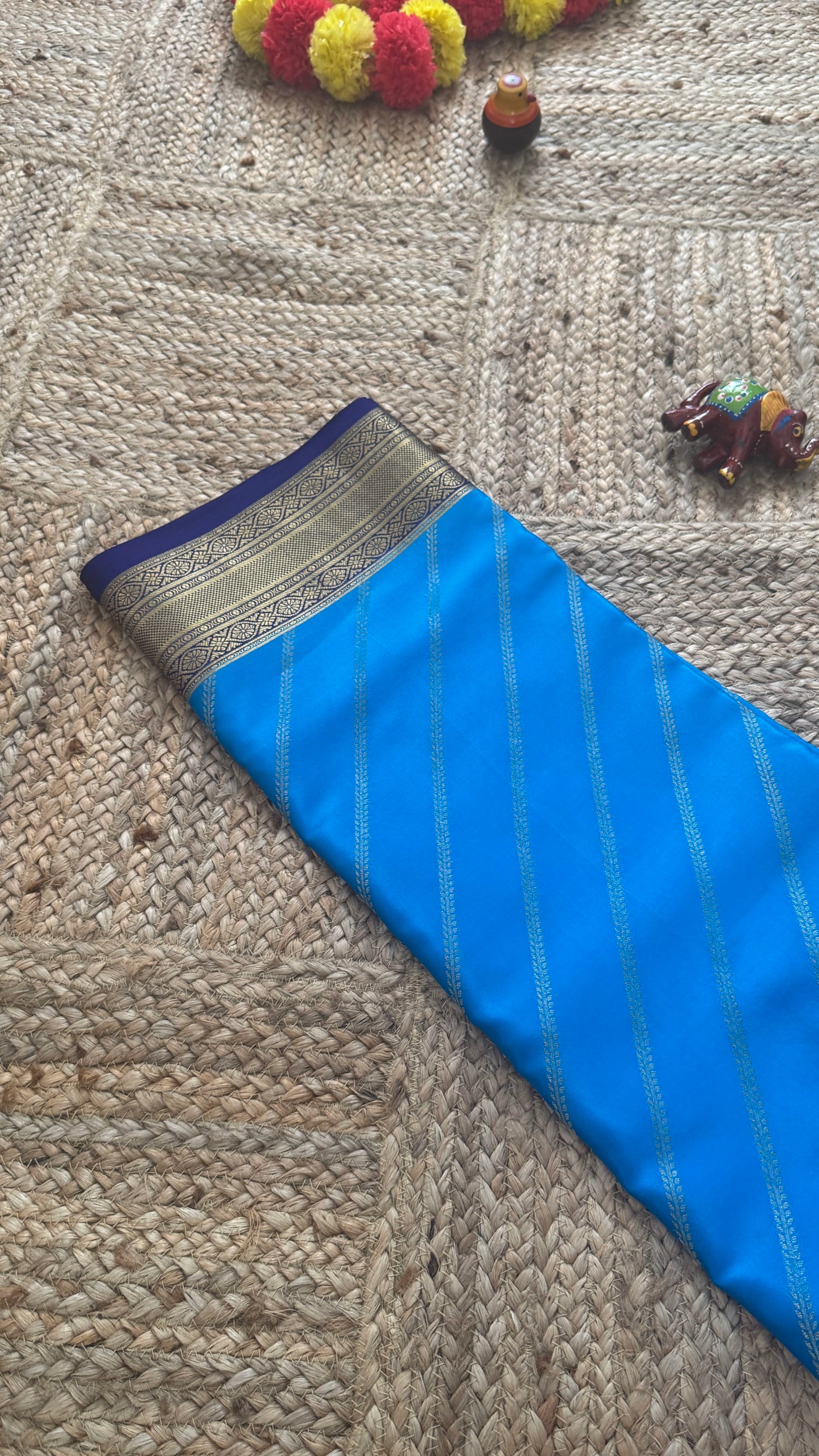 Pure Mysore Silk | Bespoke - HnH Brocade Blue n Sky Blue - Mysuru - 05