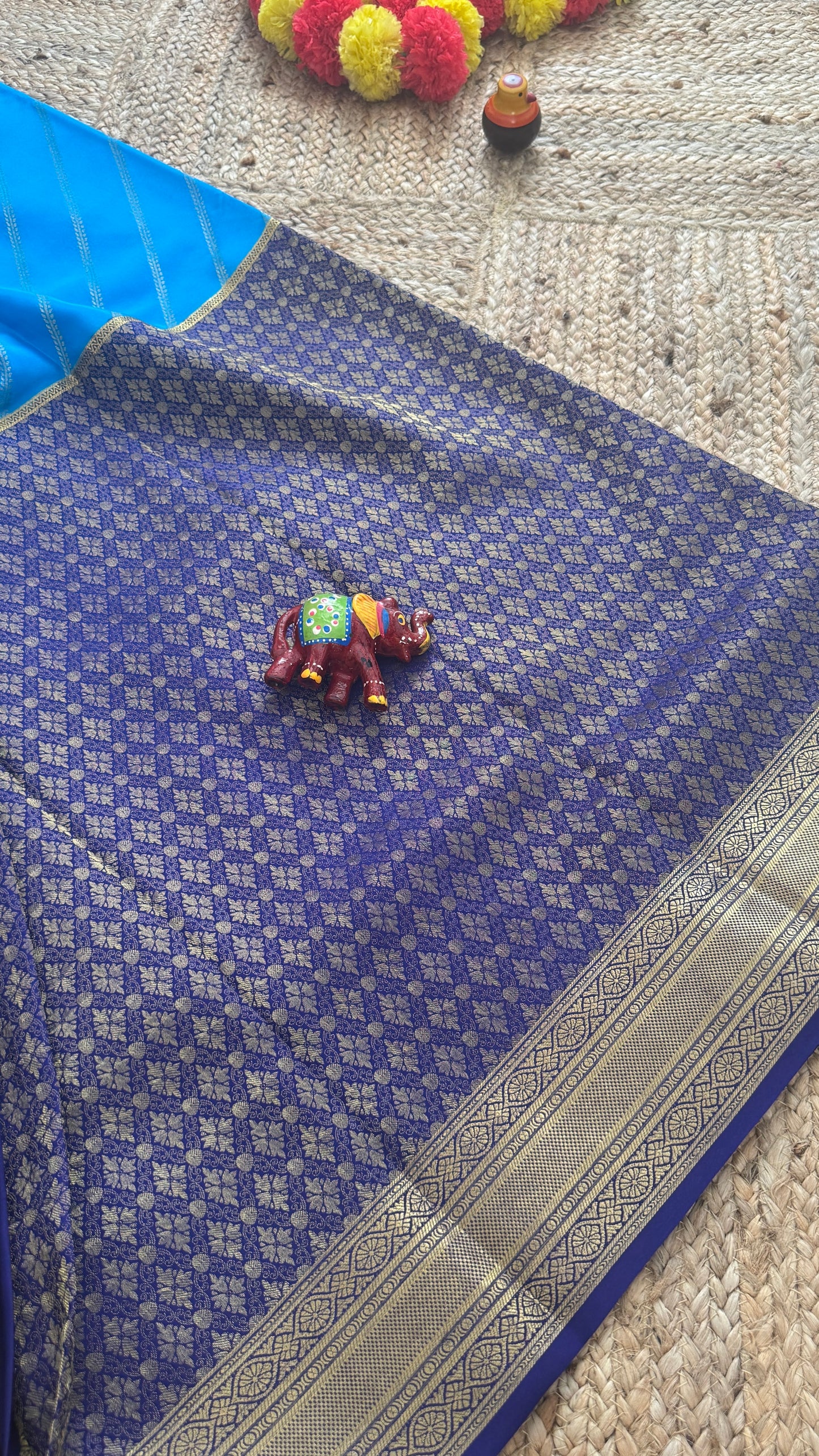 Pure Mysore Silk | Bespoke - HnH Brocade Blue n Sky Blue - Mysuru - 05