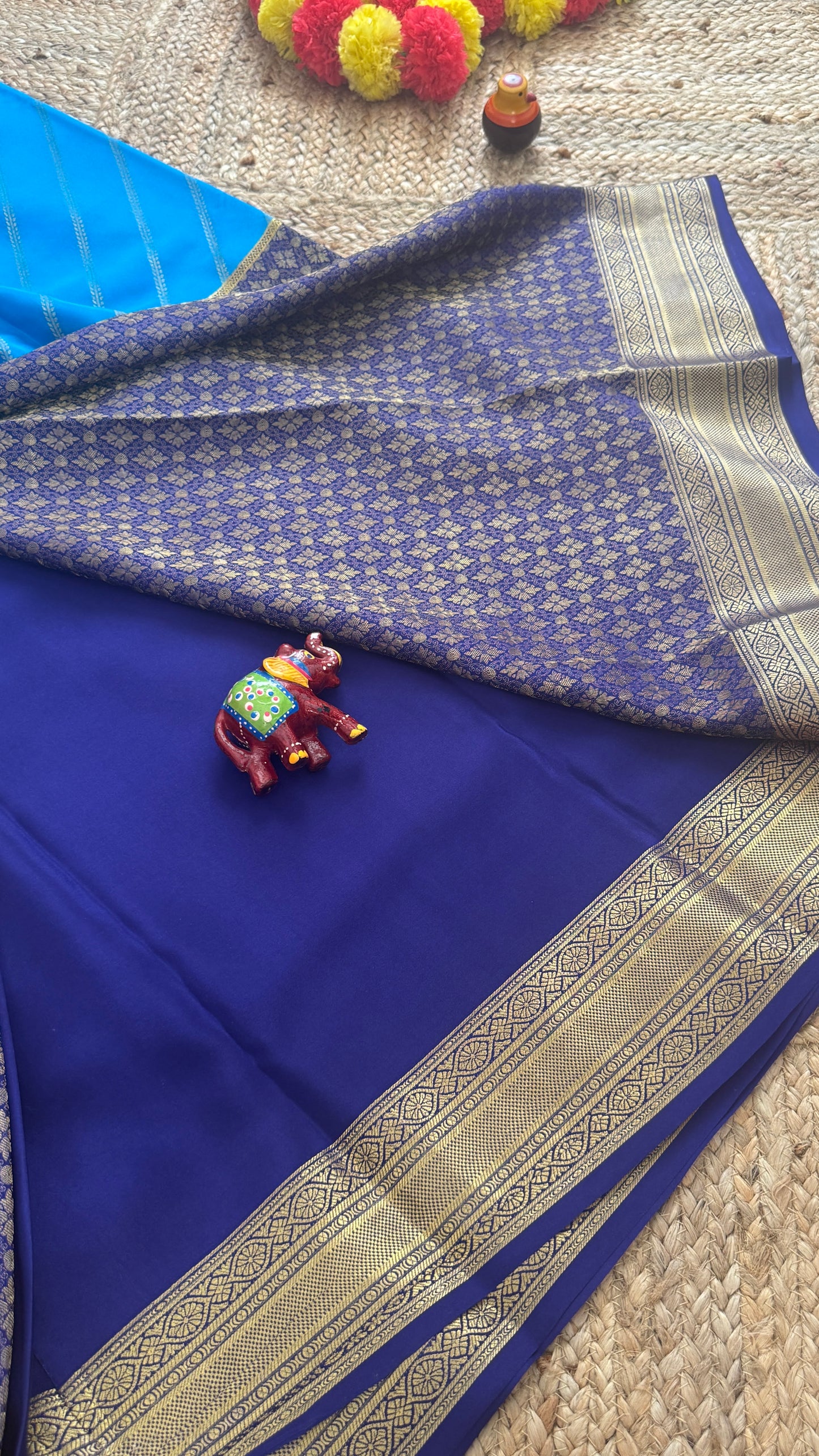 Pure Mysore Silk | Bespoke - HnH Brocade Blue n Sky Blue - Mysuru - 05