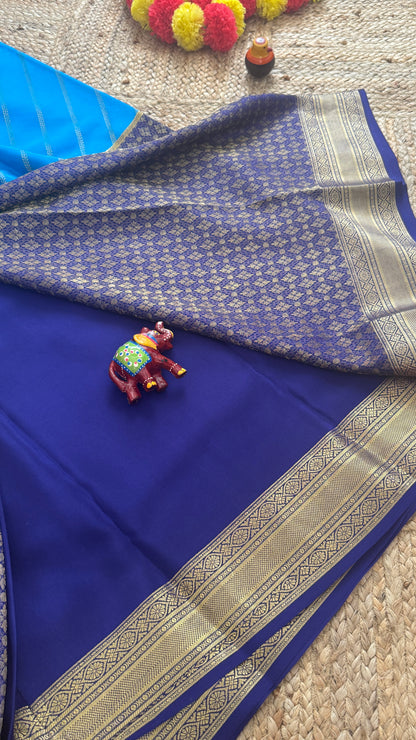 Pure Mysore Silk | Bespoke - HnH Brocade Blue n Sky Blue - Mysuru - 05