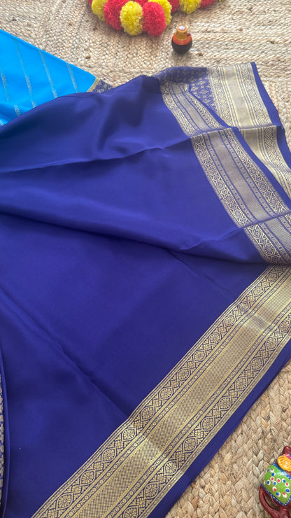 Pure Mysore Silk | Bespoke - HnH Brocade Blue n Sky Blue - Mysuru - 05