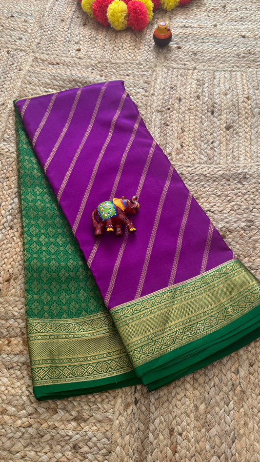 Pure Mysore Silk | Bespoke - HnH Brocade Purple n Green - Mysuru - 05