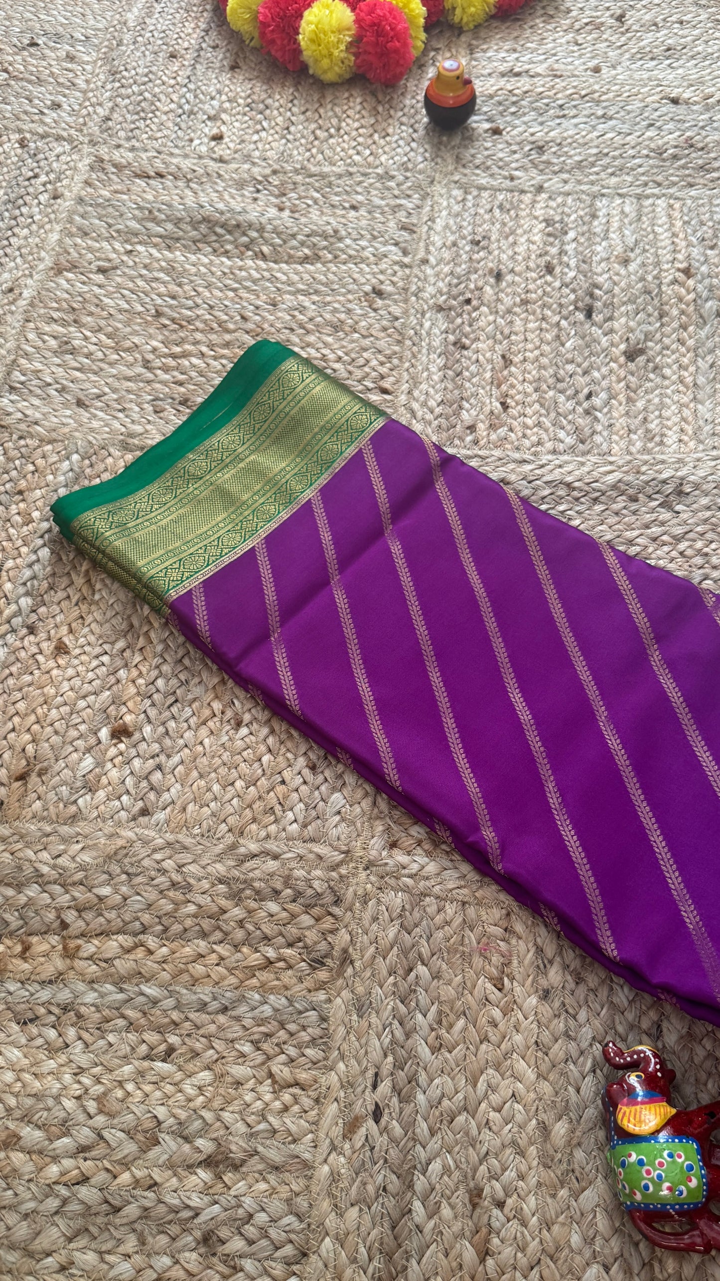 Pure Mysore Silk | Bespoke - HnH Brocade Purple n Green - Mysuru - 05