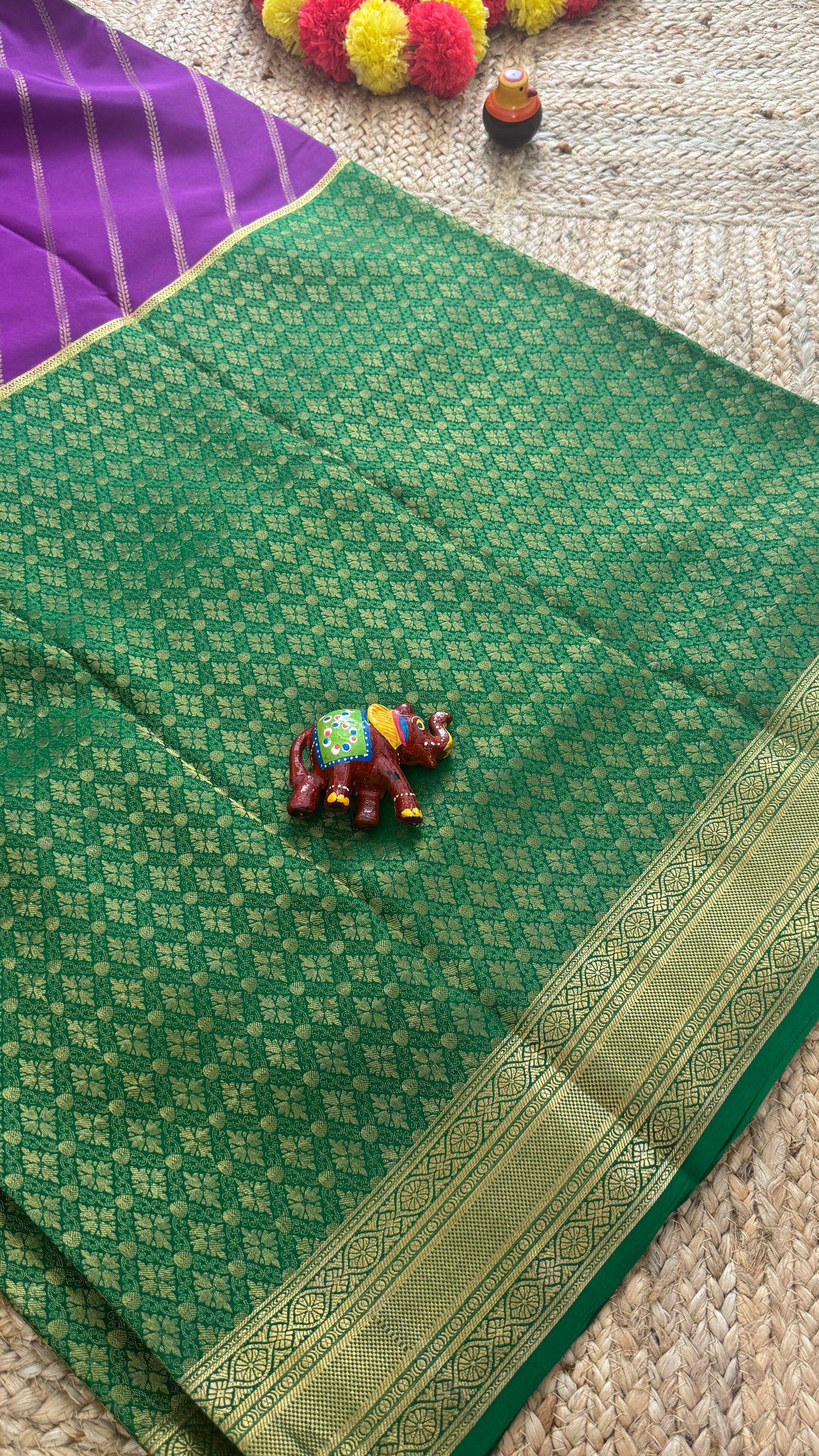 Pure Mysore Silk | Bespoke - HnH Brocade Purple n Green - Mysuru - 05