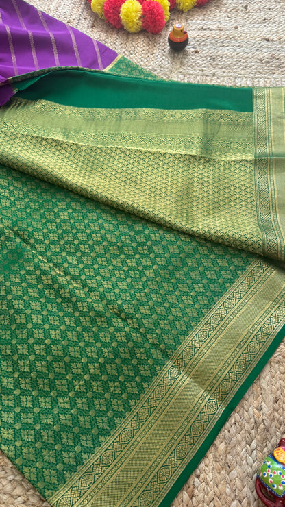 Pure Mysore Silk | Bespoke - HnH Brocade Purple n Green - Mysuru - 05