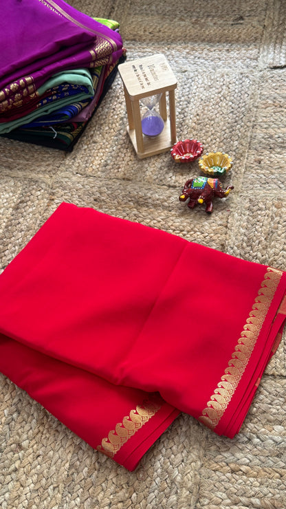 Pure Mysore Silk Saree - Mango Boarder Red